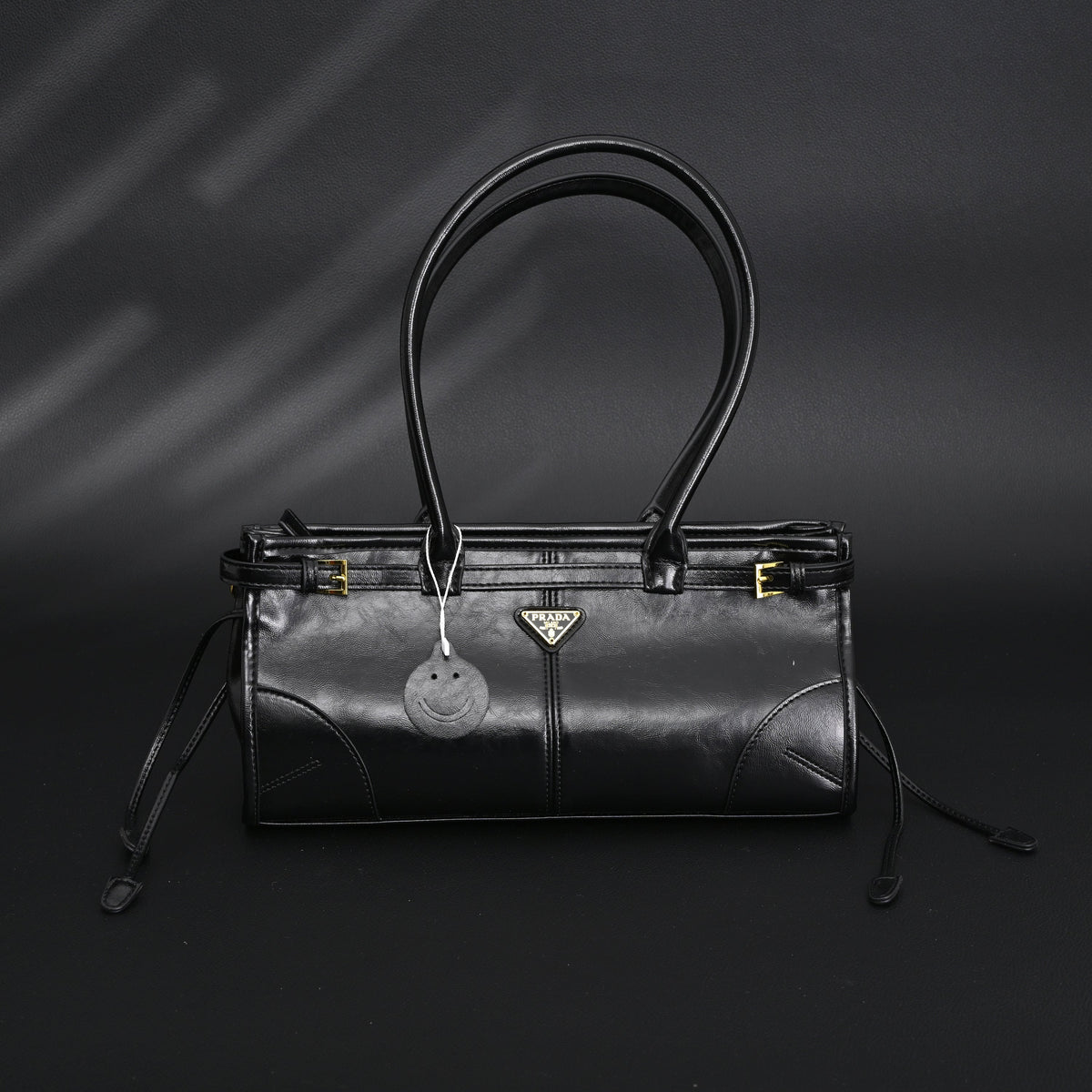 Prada Cleo Black Patent Leather Shoulder Bag with Gold Hardware